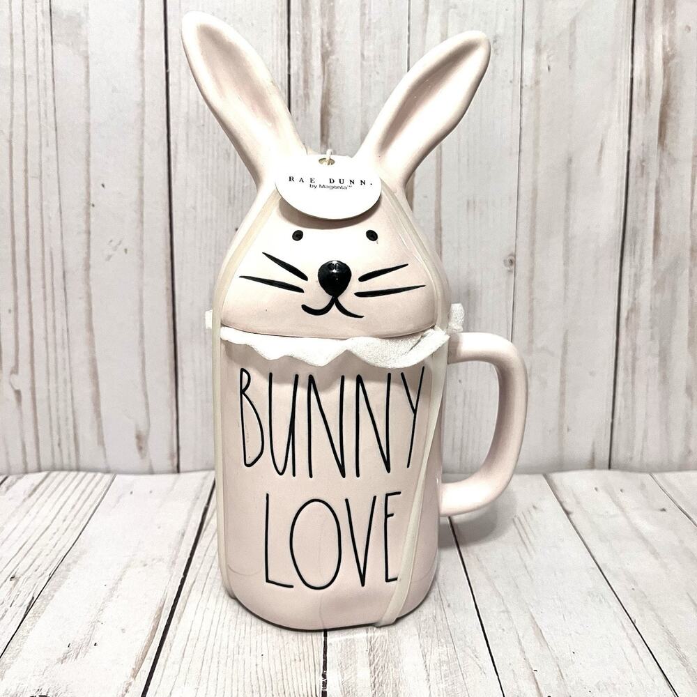 Rae Dunn Bunny Love Mug With Bunny Topper Pink Artisan Collection By Magenta NEW